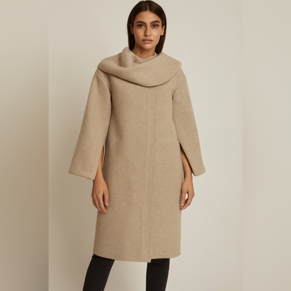 OAK + FORT *Rare* Architectural Capsule Collection. Sculptural wool scarf coat.